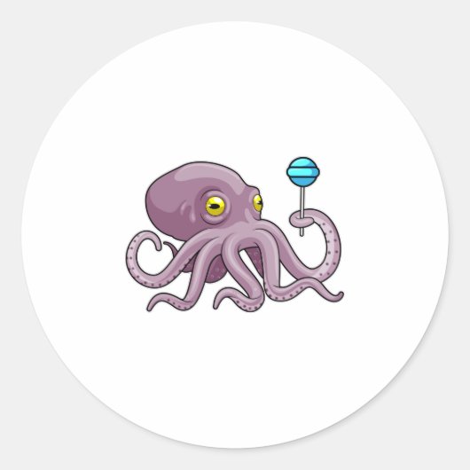 Octopus with Lollipop Ronde Sticker (Voorkant)