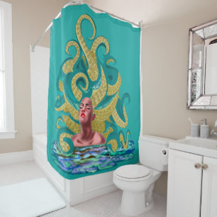 Octopus Woman Shower Curtain Gold Tentacles Douchegordijn