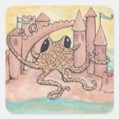 Octopus & zandkasteel vierkante sticker (Voorkant)