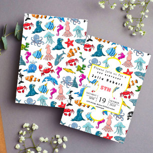 octopus Zee Dieren waterverf verjaardagsuitnodigin Kaart