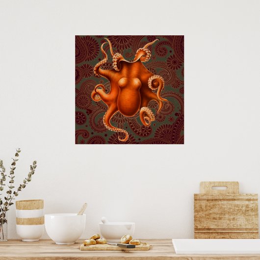 Octopus Zee Monster Creature Cephalapod Poster (Keuken)