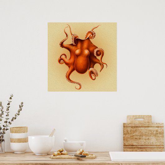 Octopus Zee Monster Creature Cephalapod  Poster (Keuken)
