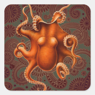 Octopus Zee Monster Creature Cephalapod Vierkante Sticker