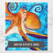 Octopus zee, waterverf, wijnlabel wijn etiket (Enkel label)