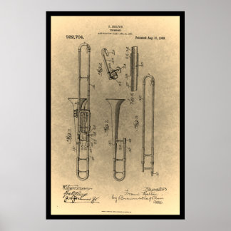 octrooi afdruk Vintage Retro trombone Poster