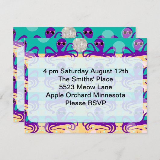 Octupus Octo fêté Invitation horaire (Devant / Derrière)