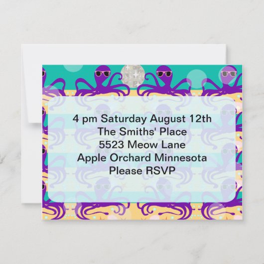 Octupus Octo Party Time Invite Kaart (Voorkant)