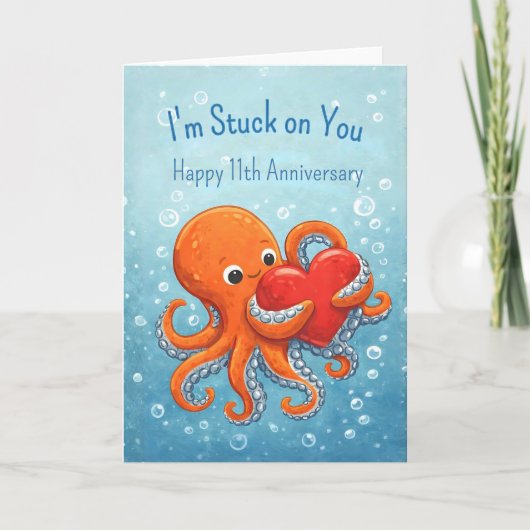 Octupus stuck on you 11th anniversary kaart (Voorkant)