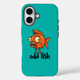 Odd Fish Quirky Funny Oranje Goudvis Cartoon iPhone 16 Hoesje