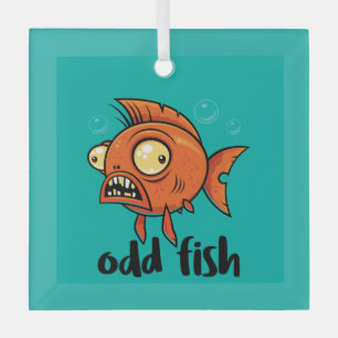 Odd Fish Quirky Funny Oranje Goudvis Cartoon Glas Ornament