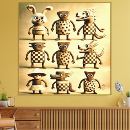 Odd Friends – Checker & Stippen Creature Family Po Canvas Afdruk