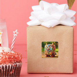 Odd Friends - Patchwork Cube Monster Poster Vierkante Sticker