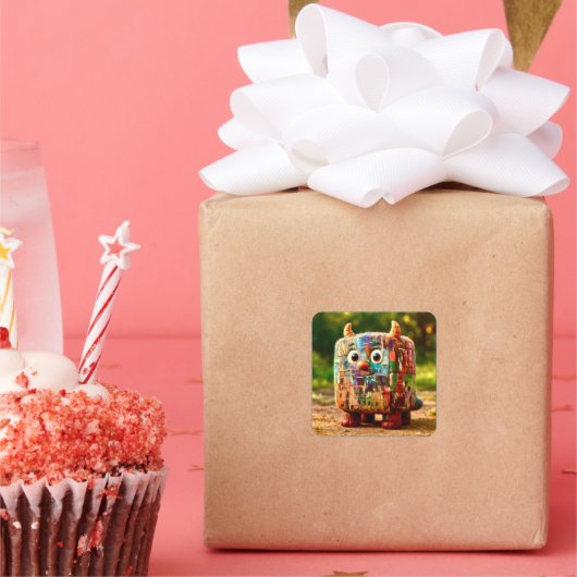 Odd Friends - Patchwork Cube Monster Poster Vierkante Sticker (Feest)