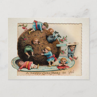 Odd Victoriaans kinderen in Pudding Kerstmis Briefkaart