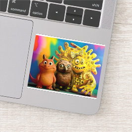 OddFriends - Kleurrijke Fantasy Creature Trio Canv Sticker