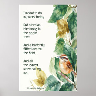 Ode aan Spring Poem met Brown Bird Wren Poster