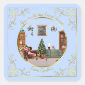 Ode to The Nutcracker Ballet Blue Tile Vierkante Sticker (Voorkant)