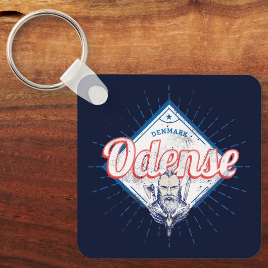 Odense City Denmark Retro Viking Souvenir Sleutelhanger (Voorkant)