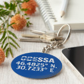 Odessa Oekraïne Latitude & Lengtegraad Verhard Sleutelhanger (Zijkant)