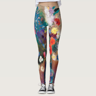 Odilon Redon, bedrukte Leggings, geschilderd bloem Leggings