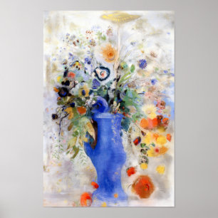 Odilon Redon - Groot boeket in pastelblauwe vaas Poster