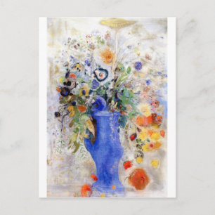 Odilon Redon - Grote Bouquet in Pastel Blue Vase Briefkaart