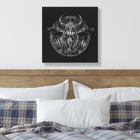Odin en zijn ravens Huginn en Muninn Canvas Afdruk (Insitu (Slaapkamer))