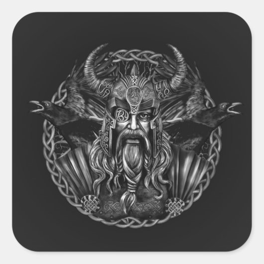 Odin en zijn ravens Huginn en Muninn Vierkante Sticker (Voorkant)