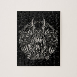 Odin en zijn wolven Geri en Freki Legpuzzel