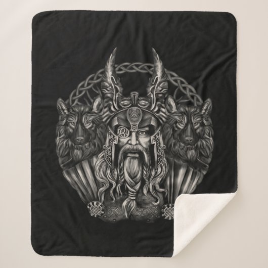 Odin en zijn wolven Geri en Freki Sherpa Deken (Voorkant)