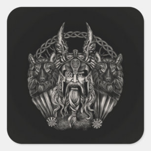 Odin en zijn wolven Geri en Freki Vierkante Sticker