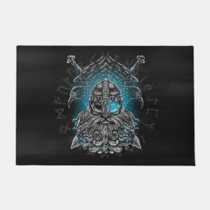 Odin met ravens en zwaarden Viking Mythology blue Deurmat