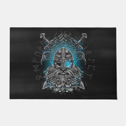 Odin met ravens en zwaarden Viking Mythology blue Deurmat (Voorkant)