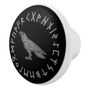 Odin Raaf Kraai Viking Mythologie runen runisch Keramische Knop