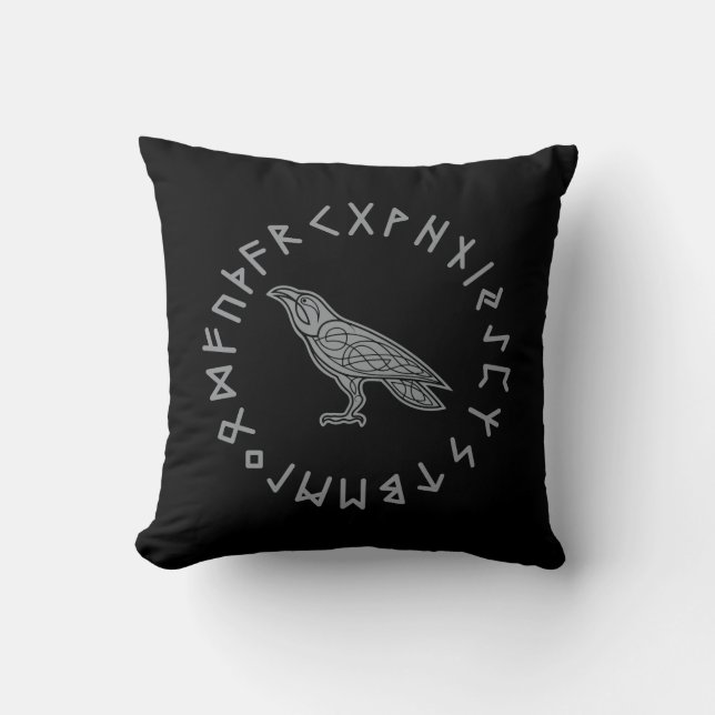 Odin Raven Crow Viking Mythology runic Kussen (Voorkant)