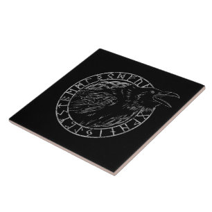 Odin Raven Crow Viking Mythology runic Tegeltje