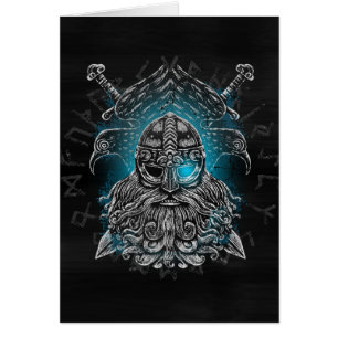 Odin-raven en zwaarden Blauw lichtgevend oog Noors
