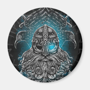 Odin-raven en zwaarden Blauw lichtgevend oog Noors Magneet