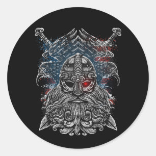 Odin raven en zwaarden Viking Mythologie USA vlag Ronde Sticker