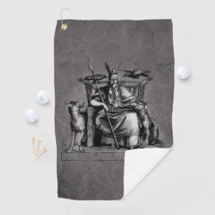 Odin-raven op stenen troon Viking-mythologie steen Golfhanddoek