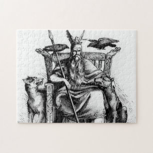 Odin-raven op stenen troon Viking-mythologie steen Legpuzzel
