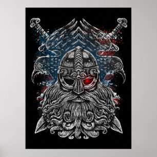 Odin ravens en swords Viking Mythology USA vlag Poster