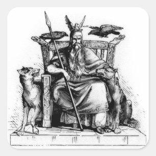 Odin ravens op zijn steentroon die de mythologie v vierkante sticker