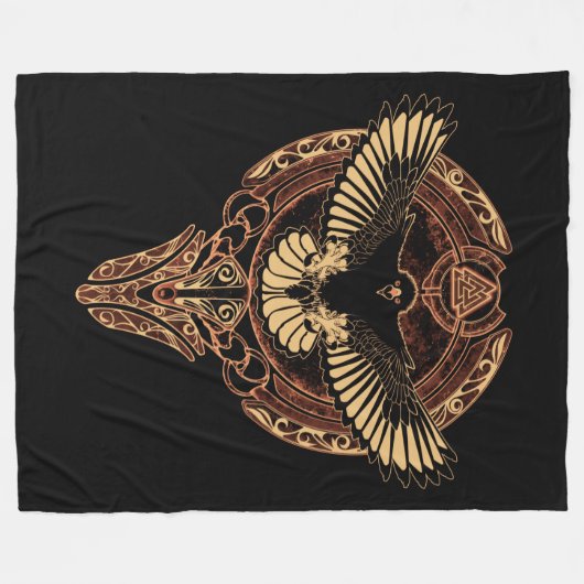 Odin's Eagle Hawk en Valknut Fleece Blanket (Voorkant (Horizontaal))