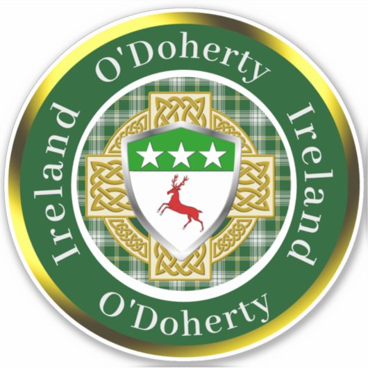 O'Doherty Irish Shield/Celtic Cross Personalized Sticker (Voorkant)