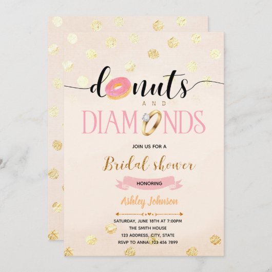 Odonuts de parties scintillant rose et invitation (Devant / Derrière)