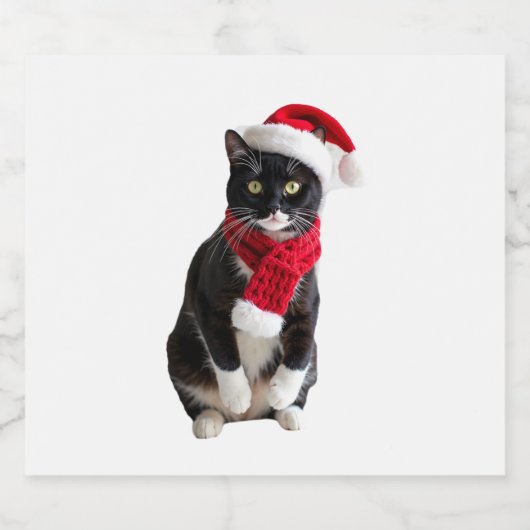 Oeganda Kerstmis Zwarte Kat Santa Hat Scarf Holida Sparkling Wijnetiket (Enkel label)