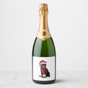 Oeganda Kerstmis Zwarte Kat Santa Hat Scarf Holida Sparkling Wijnetiket