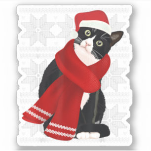 Oeganda Kerstmis Zwarte Kat Santa Hat Scarf Holida Sticker