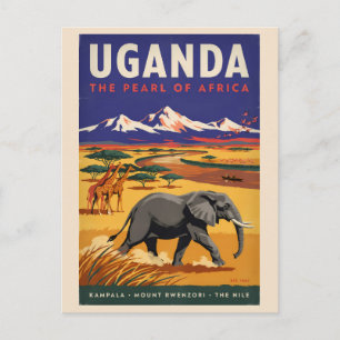 Oeganda Safari Illustratie Reis Kunst Vintage Briefkaart